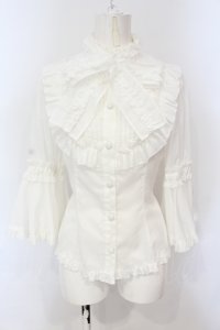 metamorphose / ヨーク切替ラッパ袖ブラウス （梨地）  シロ O-25-06-19-062-ME-BL-IG-OS