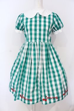 画像1: Shirley Temple / ブロックチェックチェリーワンピース（Sister） 160ｃｍ グリーン O-25-06-19-076-ET-OP-OW-OS