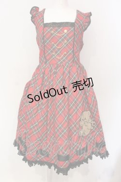 画像1: crossing rabbit / Bear dollチェックジャンパースカート  アカ O-25-06-19-008-LO-OP-OW-OS