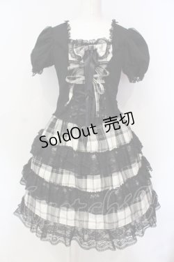 画像1: WIKIWKI / タータンチェックボレロ風ワンピース  ブラック×ホワイト O-25-06-19-085-LO-OP-IG-OS
