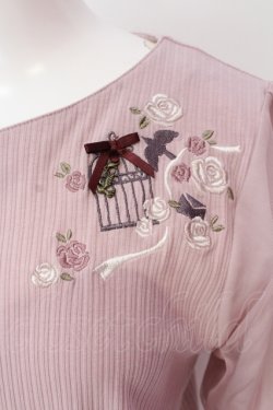 画像2: axes femme / 鳥×バラ刺繍リブPO M ピンク O-25-06-19-093-AX-TO-OW-OS