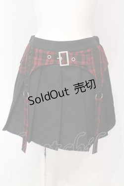 画像1: DARRDY / ガーターベルト付きプリーツミニスカパン F ブラック×レッド O-25-06-19-099-PU-SK-OW-OS