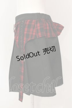 画像2: DARRDY / ガーターベルト付きプリーツミニスカパン F ブラック×レッド O-25-06-19-099-PU-SK-OW-OS