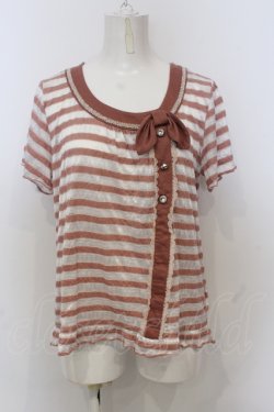 画像1: axes femme / ボーダーレース風トップス M ピンクベージュ O-25-06-21-040-AX-TO-IG-OS