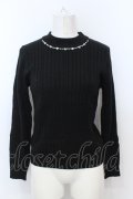 axes femme / ビジューリブニットトップス M クロ O-25-06-21-043-AX-TO-IG-OS