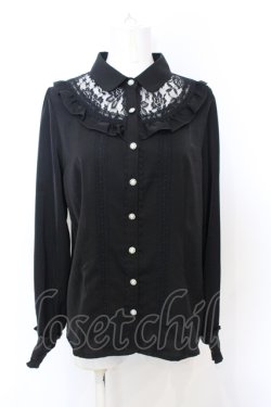 画像1: axes femme / デコルテレース切替ブラウス L くろ O-25-06-21-052-AX-BL-IG-OS