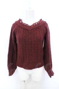 axes femme / ケーブル編みニット M ワイン O-25-06-21-064-AX-TO-IG-OS