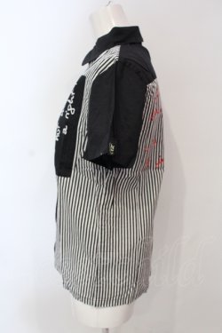 画像2: HELL CAT PUNKS / ストライプバイカラー半袖ブラウス  ブラック×ホワイト O-25-06-21-072-PU-BL-IG-OS