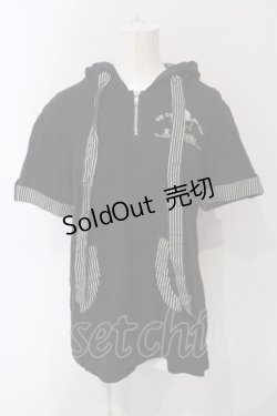 画像1: SEX POT ReVeNGe / ストライプ配色半袖パーカー M ブラック O-25-06-21-073-SP-TO-IG-OS