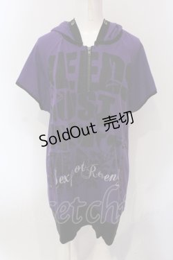 画像1: SEX POT ReVeNGe / 英字プリントフードカットワンピース M パープル×ブラック O-25-06-21-076-SP-OP-IG-OS