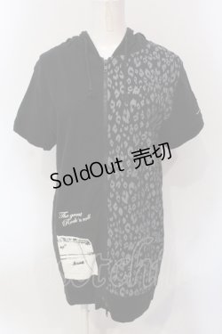 画像1: HELL CAT PUNKS / レオパード切り替え半袖パーカー M ブラック O-25-06-21-080-PU-TO-IG-OS