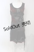 h.ANARCHY / スカルプリントロングタンク  チャコール×ブラック O-25-06-21-084-HN-TO-IG-OS