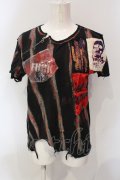 GOTH PUNK他 / パッチペイントカットオフガーゼTシャツ  チャコール×レッド系 O-25-06-21-086-PU-TS-IG-OS