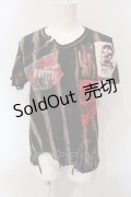 GOTH PUNK他 / パッチペイントカットオフガーゼTシャツ  チャコール×レッド系 O-25-06-21-086-PU-TS-IG-OS