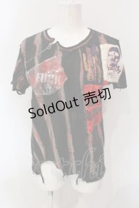 GOTH PUNK他 / パッチペイントカットオフガーゼTシャツ  チャコール×レッド系 O-25-06-21-086-PU-TS-IG-OS