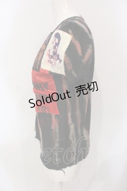 画像2: GOTH PUNK他 / パッチペイントカットオフガーゼTシャツ  チャコール×レッド系 O-25-06-21-086-PU-TS-IG-OS