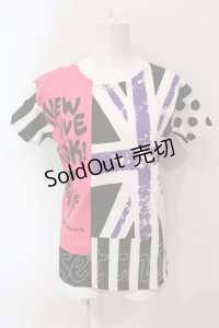 SUPER LOVERS / ユニオンジャックプリントTシャツ  ブラック×ホワイト O-25-06-21-087-PU-TS-IG-OS
