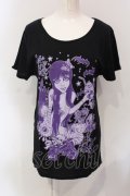 HELL CAT PUNKS / ガールプリントTシャツ  ブラック×パープル O-25-06-21-088-PU-TS-IG-OS