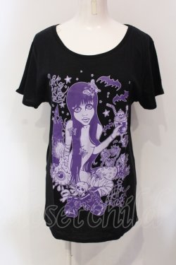 画像1: HELL CAT PUNKS / ガールプリントTシャツ  ブラック×パープル O-25-06-21-088-PU-TS-IG-OS