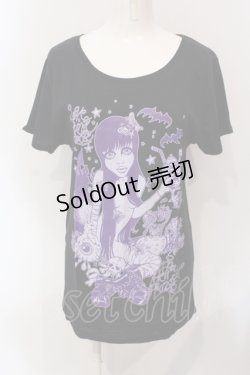 画像1: HELL CAT PUNKS / ガールプリントTシャツ  ブラック×パープル O-25-06-21-088-PU-TS-IG-ZT084