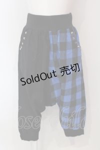 SUPER LOVERS / ギンガム切り替えサルエルパンツ  ブラック×ブルー O-25-06-21-103-PU-PA-IG-OS