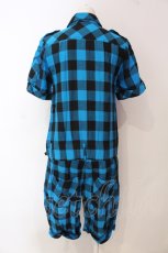 画像3: SUPER LOVERS / ギンガム半袖オールインワン  ブルー×ブラック O-25-06-21-114-PU-OP-IG-ZT203 (3)
