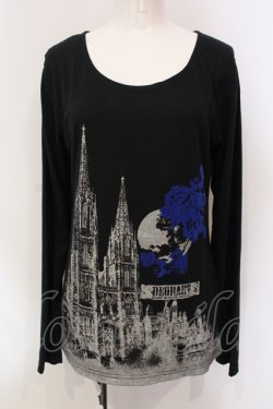 画像1: Deorart / フロッキーローズカットソー L ブルー×ブラック O-25-06-21-019-PU-TO-IG-OS