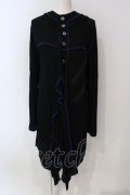ALGONQUINS / スカルプリントフリルカットフードカーディガン  ブラック*　ブルー O-25-06-21-131-AL-TO-IG-OS