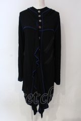 ALGONQUINS / スカルプリントフリルカットフードカーディガン  ブラック*　ブルー O-25-06-21-131-AL-TO-IG-OS