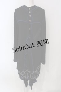 ALGONQUINS / スカルプリントフリルカットフードカーディガン  ブラック*　ブルー O-25-06-21-131-AL-TO-IG-OS