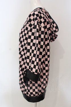 画像2: ALGONQUINS / チェッカー柄半袖パーカー  ブラック×ピンク O-25-06-21-132-AL-TO-IG-OS