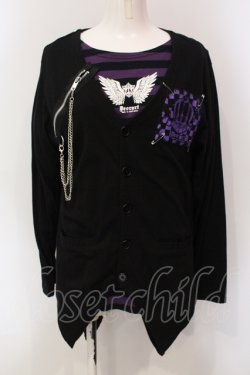 画像1: Deorart / ボーダーTシャツ カーディガンセット L ×パープル O-25-06-21-140-PU-TO-IG-OS