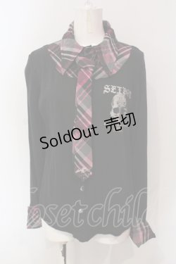 画像1: SEX POT ReVeNGe / チェックシャツレイヤード風カットソー M ブラック×ピンク O-25-06-21-141-SP-TO-IG-OS