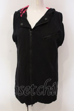 画像1: HELL CAT PUNKS / ライダースフードカットベスト  ブラック×ピンク O-25-06-21-142-PU-TO-IG-OS