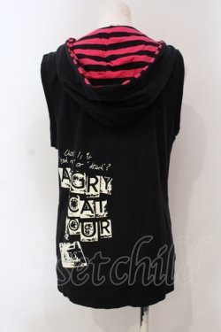 画像3: HELL CAT PUNKS / ライダースフードカットベスト  ブラック×ピンク O-25-06-21-142-PU-TO-IG-OS