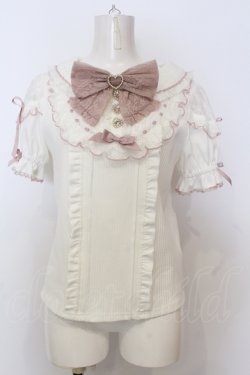 画像1: LIZ LISA / はしごレースハートカットブラウス  シロ×ピンク O-25-06-21-015-LO-BL-OW-OS