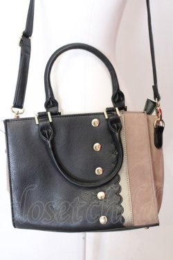 画像1: axes femme / スカラップデザインバッグ  クロ×ベージュ O-25-06-22-052-AX-BG-OW-OS