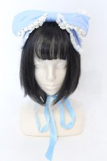 画像1: metamorphose / 無地レース付きリボンヘッドドレス  サックス O-25-06-22-011-ME-AC-IG-ZT012-F003 (1)