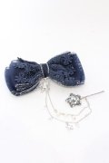 axes femme / ヘアピン付きリボンバレッタ  ネイビー×シルバー O-25-06-22-024-AX-AC-OW-OS