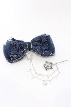 画像1: axes femme / ヘアピン付きリボンバレッタ  ネイビー×シルバー O-25-06-22-024-AX-AC-OW-OS