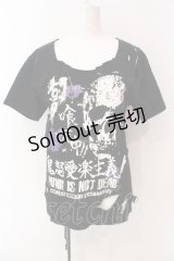 SEX POT ReVeNGe / 鬼怒愛楽主義 プリントダメージTシャツ  ブラック O-25-06-23-033-SP-TS-IG-OS