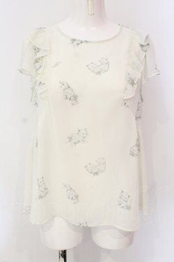 画像1: franche lippee black / シルエットねこブラウス M ミルク O-25-06-23-047-LO-BL-IG-OS