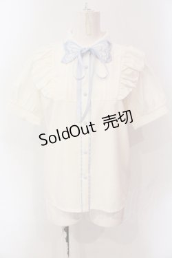 画像1: axes femme POETIQUE / バタフライ刺繍襟半袖ブラウス M キナリ×サックス O-25-06-23-053-AX-BL-OW-OS