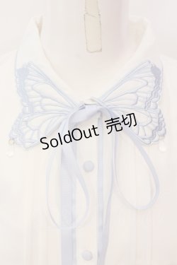 画像2: axes femme POETIQUE / バタフライ刺繍襟半袖ブラウス M キナリ×サックス O-25-06-23-053-AX-BL-OW-OS