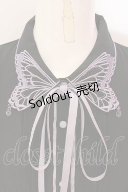 画像2: axes femme POETIQUE / バタフライ刺繍襟半袖ブラウス M クロ×パープル O-25-06-23-054-AX-BL-OW-OS