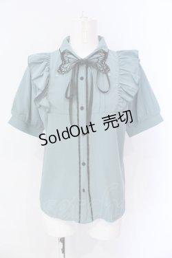 画像1: axes femme POETIQUE / バタフライ刺繍襟半袖ブラウス M グリーン×パープル O-25-06-23-055-AX-BL-OW-OS