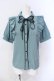 画像1: axes femme POETIQUE / バタフライ刺繍襟半袖ブラウス M グリーン×パープル O-25-06-23-055-AX-BL-OW-OS (1)