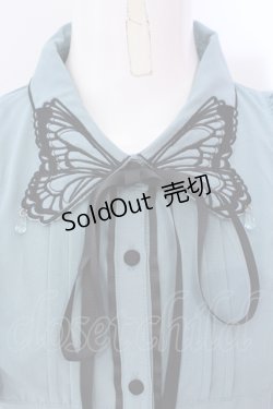 画像2: axes femme POETIQUE / バタフライ刺繍襟半袖ブラウス M グリーン×パープル O-25-06-23-055-AX-BL-OW-OS