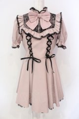 Secret Honey / サイドレースアップレースヨーク半袖ワンピース  ピンク×クロ O-25-06-23-059-CA-OP-IG-OS
