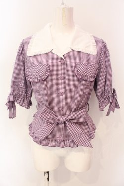 画像1: Physical Drop / サマーギンガムシリーズレトロブラウス  パープルチェック O-25-06-23-073-LO-BL-OW-OS